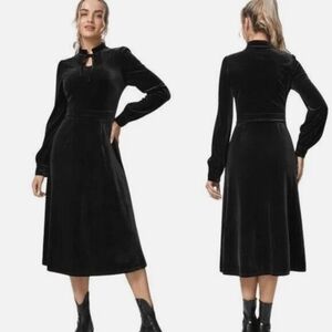 HALARA Black Stretch Velvet Midi Party Dress NEW Size XS